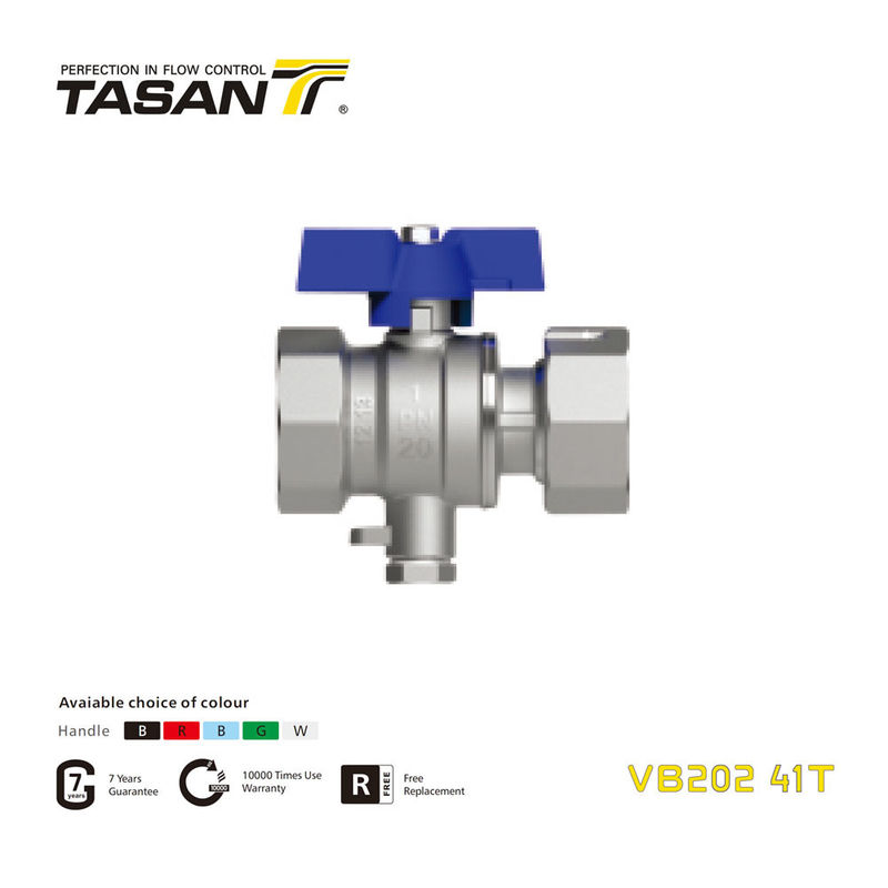 VB202 41T บอลวาล์ว TSP ทองเหลืองพร้อมน็อตหมุนและมือจับอลูมิเนียมผีเสื้อ PN 20Bar